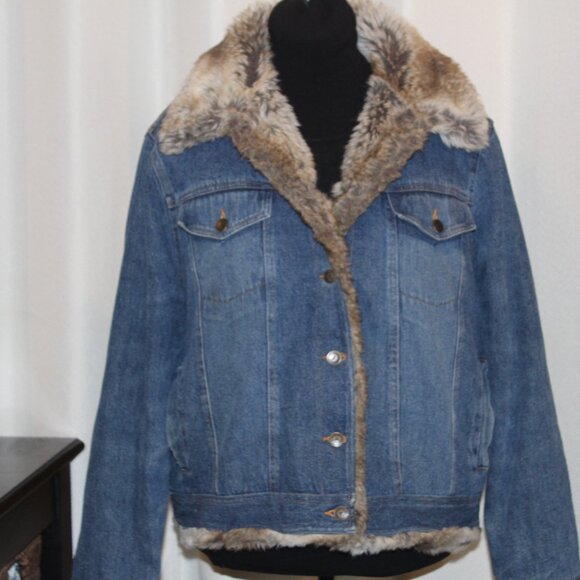 JEAN JACKET Fabio Faux Fur Lined Blue Denim Jacket Penny Lane - Picture 6 of 14